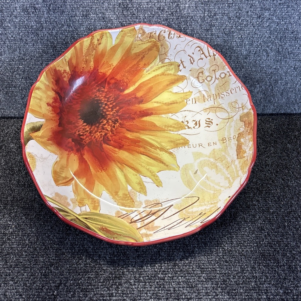 Certified International~Paris Sunflower Ceramic Pasta Serving Bowl~13"